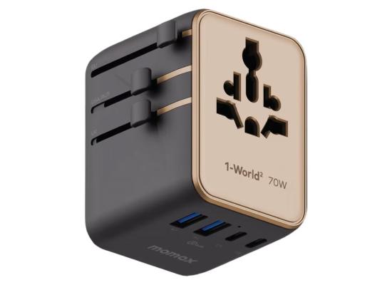 Momax 1-World² 5-Port Mini Universal Travel GaN Charger 70W with Dual AC - Desert Titanium